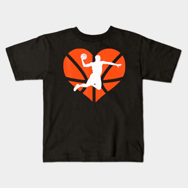 Valentines Day Heart Dunking Basketball Boys Girls Kids Ball Kids T-Shirt by Neldy